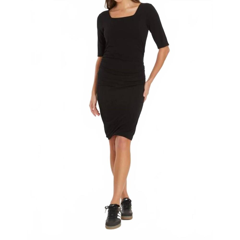 NEW MODODOC elbow sleeve below the knee ruched dress in black